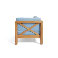 2pc Brava Outdoor Acacia Wood Right Arm Loveseat & Coffee Table With Cushion Teak/Blue - Christopher Knight Home -Garden Furniture Store GUEST 4223d632 4b80 4b78 b7a2 646893c0be6e