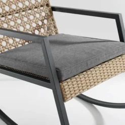 Komodo Modern Boho Faux Rattan & Metal Outdoor Rocking Chair With Cushion - Brown/Gray - Saracina Home -Garden Furniture Store GUEST 4268a33a 53bd 49e0 b7a4 c9883457bf9f