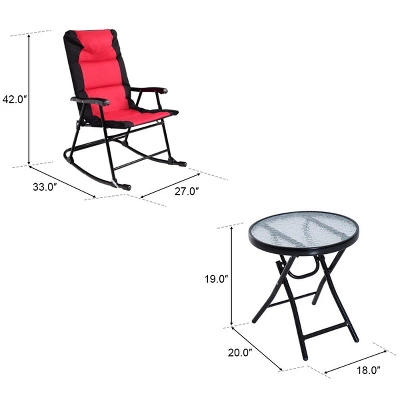 Costway 3 PCS Outdoor Folding Rocking Chair Table Set Bistro Sets Patio Furniture Red 6 Costway 3 PCS Outdoor Folding Rocking Chair Table Set Bistro Sets Patio Furniture Red - Image 6