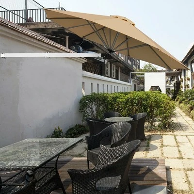 Costway 8ft Wall-Mounted Umbrella Telescopic Folding Tilt Sun Shade TanTurquoise 10 Costway 8ft Wall-Mounted Umbrella Telescopic Folding Tilt Sun Shade TanTurquoise - Image 10