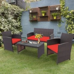 Costway 4PCS Patio Rattan Furniture Set Cushioned Chair Sofa Coffee Table White/Navy/Turquoise/Red 22 Costway 4PCS Patio Rattan Furniture Set Cushioned Chair Sofa Coffee Table White/Navy/Turquoise/Red -Garden Furniture Store GUEST 43cefc25 7a30 4987 ad0c 9b7692620666