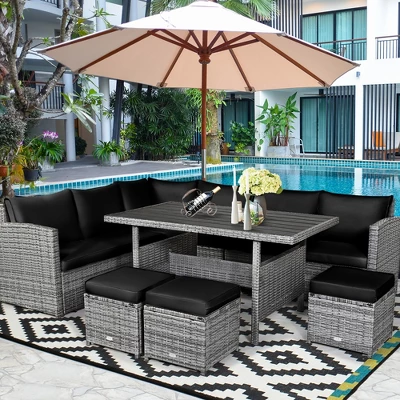 Costway 7 PCS Patio Rattan Dining Set Sectional Sofa Couch Ottoman Garden WhiteRedBlack 15 Costway 7 PCS Patio Rattan Dining Set Sectional Sofa Couch Ottoman Garden WhiteRedBlack - Image 15