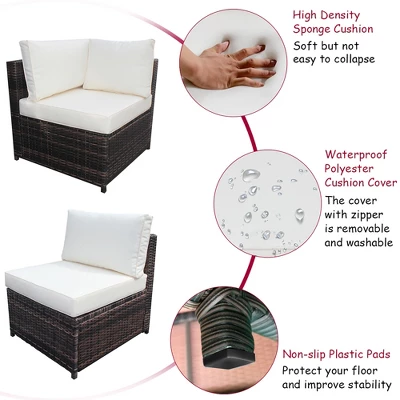 Costway 6PCS Rattan Furniture Set Conversation Cushioned Sofa Armrest Garden TurquoiseWhite 6 Costway 6PCS Rattan Furniture Set Conversation Cushioned Sofa Armrest Garden TurquoiseWhite - Image 6