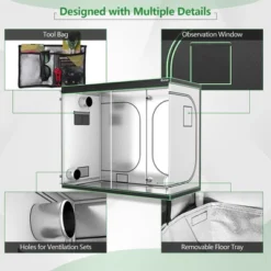 Costway 4x8 Grow Tent, 96''x48''x80'' High Reflective Mylar W/Observation Window GrayBlack -Garden Furniture Store GUEST 44ea6bd5 94a9 4251 9c57 fd60b3517dee