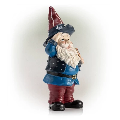 12" Polyresin/Stone Americana Saluting Gnome With Flag Red/White/Blue - Alpine Corporation 2 12" Polyresin/Stone Americana Saluting Gnome With Flag Red/White/Blue - Alpine Corporation - Image 2
