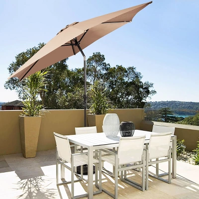 Costway 9FT Patio Umbrella Patio Market Steel Tilt W/ Crank Outdoor Yard Garden, White 2 Costway 9FT Patio Umbrella Patio Market Steel Tilt W/ Crank Outdoor Yard Garden, White - Image 2