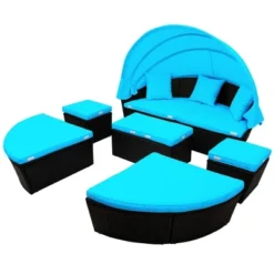 6pc Wicker Round Outdoor Sectional Set With Cushions - Black/Blue - GODEER 29 6pc Wicker Round Outdoor Sectional Set With Cushions - Black/Blue - GODEER -Garden Furniture Store GUEST 463f8df1 7f89 4a9b 8551 0fcd46e0bf03