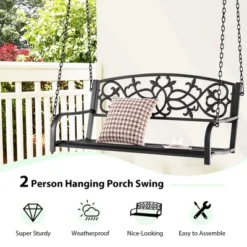 Costway 2-Person Metal Outdoor Porch Swing Hanging Patio Bench 485 Lbs Capacity BlackBrown -Garden Furniture Store GUEST 4662d179 18a3 482e b580 3e86df609322