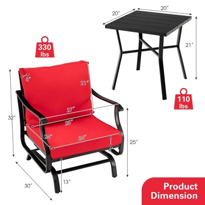 Tangkula 3PCS Outdoor Rocking Chair Set Patio Conversation Bistro Set W/ Red Cushions 3 Tangkula 3PCS Outdoor Rocking Chair Set Patio Conversation Bistro Set W/ Red Cushions - Image 3