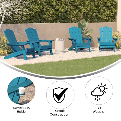 Emma And Oliver Set Of 4 Adirondack Chairs With Cup Holders, Weather Resistant HDPE Adirondack Chairs 5 Emma And Oliver Set Of 4 Adirondack Chairs With Cup Holders, Weather Resistant HDPE Adirondack Chairs - Image 5