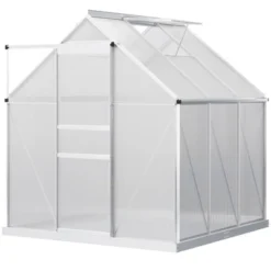 Outsunny Aluminum Greenhouse, Polycarbonate Walk-in Garden Greenhouse Kit With Adjustable Roof Vent, Rain Gutter And Sliding Door For Winter, Silver 14 Outsunny Aluminum Greenhouse, Polycarbonate Walk-in Garden Greenhouse Kit With Adjustable Roof Vent, Rain Gutter And Sliding Door For Winter, Silver -Garden Furniture Store GUEST 472d6079 438f 49e9 a3b8 20395c8cb30f