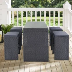 5pc Outdoor Rattan Bar Set With Stools & Cushions- Gray - WELLFOR 33 5pc Outdoor Rattan Bar Set With Stools & Cushions- Gray - WELLFOR -Garden Furniture Store GUEST 47370578 591c 4d70 932c 44a2a6b0b068