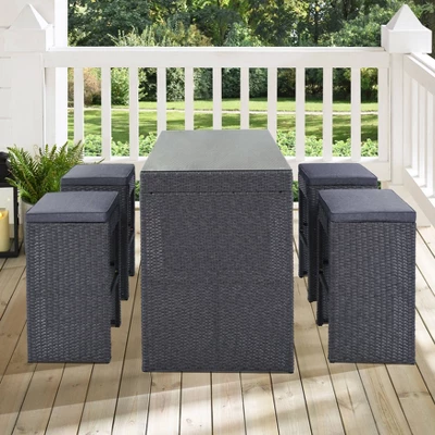 5pc Outdoor Rattan Bar Set With Stools & Cushions- Gray - WELLFOR 17 5pc Outdoor Rattan Bar Set With Stools & Cushions- Gray - WELLFOR - Image 17