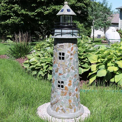 Sunnydaze Decor Sunnydaze Outdoor Backyard Garden Nautical Lighthouse Solar LED Pathlight Statue Figurine - 36" - Cobblestone 4 Sunnydaze Decor Sunnydaze Outdoor Backyard Garden Nautical Lighthouse Solar LED Pathlight Statue Figurine - 36" - Cobblestone - Image 4