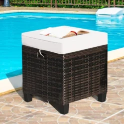 Costway 2PCS Patio Rattan Ottoman Cushioned Seat Beige -Garden Furniture Store GUEST 47d5d1ec a0aa 454e 850c 41c264f7ecdf