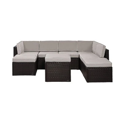 Palm Harbor 8pc All-Weather Wicker Patio Seating Set - Gray - Crosley 1 Palm Harbor 8pc All-Weather Wicker Patio Seating Set - Gray - Crosley