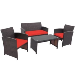 Costway 4PCS Patio Rattan Furniture Set Cushioned Chair Sofa Coffee Table White/Navy/Turquoise/Red 20 Costway 4PCS Patio Rattan Furniture Set Cushioned Chair Sofa Coffee Table White/Navy/Turquoise/Red -Garden Furniture Store GUEST 485866b1 0d7f 4609 a8e5 48e47eb1bd07