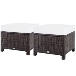 Outsunny 2 Pc 20" Outdoor PE Rattan Wicker Ottoman, Fade-Resistant Patio Footrest With Soft Cushion, Steel Frame, Dark Brown, White 7 Outsunny 2 Pc 20" Outdoor PE Rattan Wicker Ottoman, Fade-Resistant Patio Footrest With Soft Cushion, Steel Frame, Dark Brown, White -Garden Furniture Store GUEST 4ae39110 d32d 4980 b7a0 be5228e84fd9