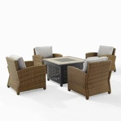 Bradenton 5pc Outdoor Wicker Arm Chair & Fire Table Set - Crosley -Garden Furniture Store GUEST 4b4d74dd 0973 412c 9e78 4eaa590e58ac