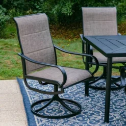 7pc Outdoor Dining Set With Padded Swivel Chairs & Metal Rectangle Table With Umbrella Hole - Gray - Captiva Hole -Garden Furniture Store GUEST 4b71440d fa28 4830 9c65 4da4bac0a481