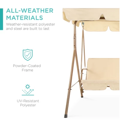 Best Choice Products 2-Person Outdoor Large Convertible Canopy Swing Glider Lounge Chair W/ Removable Cushions 3 Best Choice Products 2-Person Outdoor Large Convertible Canopy Swing Glider Lounge Chair W/ Removable Cushions - Image 3