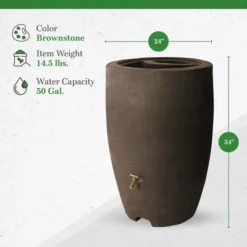 Algreen Athena 50 Gallon Plastic Outdoor Rain Barrel With Brass Spigot And Screen Guard For Rain Water Collection And Storage, Brownstone -Garden Furniture Store GUEST 4d158bfa c523 494d 8a6c 252478fc3e60