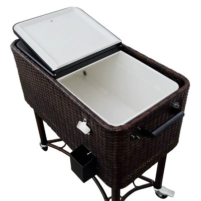 80qt Portable Rolling Patio Cooler Dark Wicker - Permasteel 3 80qt Portable Rolling Patio Cooler Dark Wicker - Permasteel - Image 3