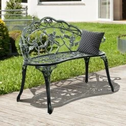 Costway Patio Garden Bench Chair Style Porch Cast Aluminum Outdoor Rose Antique Green -Garden Furniture Store GUEST 4ecb5339 18a0 4896 bfa5 8882ded14c4e