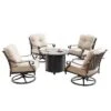 Oakland Living 5pc Aluminum Outdoor Patio Fire Pit Set With 34" Round Propane Fire Table & Swivel Rocking Chairs Copper