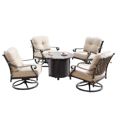 Oakland Living 5pc Aluminum Outdoor Patio Fire Pit Set With 34" Round Propane Fire Table & Swivel Rocking Chairs Copper 1 Oakland Living 5pc Aluminum Outdoor Patio Fire Pit Set With 34" Round Propane Fire Table & Swivel Rocking Chairs Copper