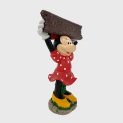 Disney 22" Minnie Mouse Solar Resin/Stone Statue With A Welcome Sign