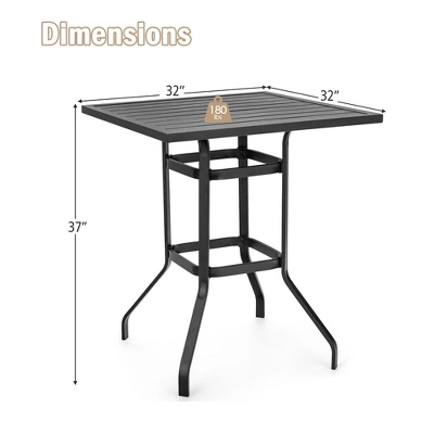 Costway 32'' Patio Square Bar Table Metal Cafe Bistro Table Garden Deck Black 2 Costway 32'' Patio Square Bar Table Metal Cafe Bistro Table Garden Deck Black - Image 2