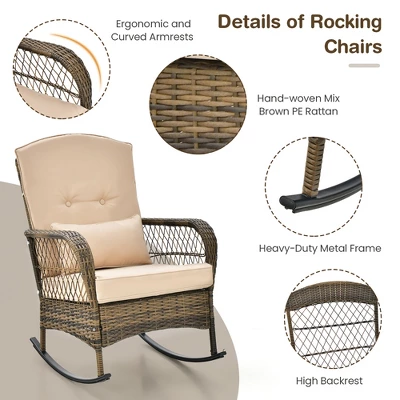 Costway Patio 3PCS Rocking Wicker Bistro Set 2 Rocker Chairs Tempered Glass Side Table 7 Costway Patio 3PCS Rocking Wicker Bistro Set 2 Rocker Chairs Tempered Glass Side Table - Image 7