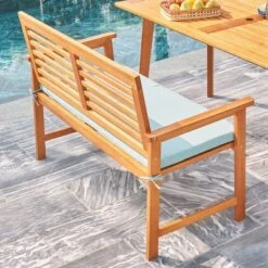 Waimea Honey Slatted Eucalyptus Wood Garden Bench With Cushion - Vifah -Garden Furniture Store GUEST 5168602d 9452 40e8 ba32 3abe50ab8715