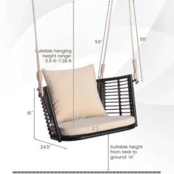 Costway Patio Hanging Rattan Basket Chair Swing Hammock Chair With Seat Cushion -Garden Furniture Store GUEST 5177b613 b1bc 4f7b b49b e34f3661cc7b