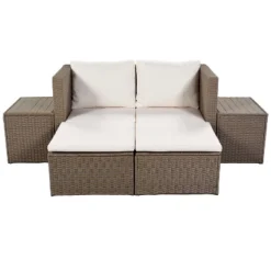 Outdoor Patio 6-Piece PE Wicker Sectional Sofa With 2 Coffee Tables, Brown Wicker + Beige Cushions - ModernLuxe -Garden Furniture Store GUEST 518d87f0 ecb9 4c33 a423 df8121de410e