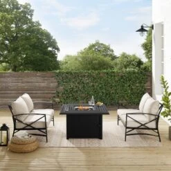 Kaplan 3pc Outdoor Conversation Set With Fire Table & 2 Loveseats - Oatmeal - Crosley -Garden Furniture Store GUEST 520a3d63 72a7 4f8b ace2 5f3e2e1a74bf