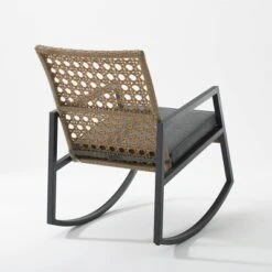 Komodo Modern Boho Faux Rattan & Metal Outdoor Rocking Chair With Cushion - Brown/Gray - Saracina Home -Garden Furniture Store GUEST 520cdeec 4f51 489c aadc c2148f573b0c