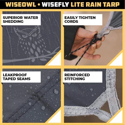 Wise Owl Outfitters Wisefly 11' X 9' Hammock Rain Tarp Cover With Guy Lines, Tent Stakes, And Waterproof Carry Bag, Gray, Accessory Only 2 Wise Owl Outfitters Wisefly 11' X 9' Hammock Rain Tarp Cover With Guy Lines, Tent Stakes, And Waterproof Carry Bag, Gray, Accessory Only - Image 2