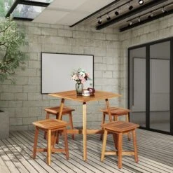 Costway 5PCS Acacia Patio Dining Set W/Square Table & 4 Stools Reddish Brown 11 Costway 5PCS Acacia Patio Dining Set W/Square Table & 4 Stools Reddish Brown -Garden Furniture Store GUEST 527be94c 9c1b 406f b262 1bc83e675228