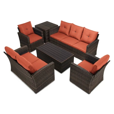 6pc Wicker Outdoor Conversation Set With Cushions - Orange - EDYO LIVING 1 6pc Wicker Outdoor Conversation Set With Cushions - Orange - EDYO LIVING