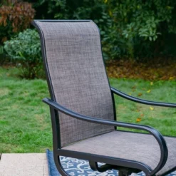 7pc Outdoor Dining Set With Swivel Sling Chairs & Large Metal Rectangle Table With Umbrella Hole - Gray - Captiva Designs -Garden Furniture Store GUEST 534f33f2 8e88 43b9 b16c ae4c297d8528