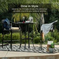 Best Choice Products 3-Piece Outdoor Wicker Bistro Bar Height Set For Patio, Garden W/ Barstools, Steel Frame -Garden Furniture Store GUEST 541e0175 cd04 4c8c aeed 8b72e6c6c8c4