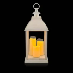 22" Candlelit Lantern With LED Lights White - Alpine Corporation -Garden Furniture Store GUEST 58770cfb 74a7 4450 bd63 08f62df495b4