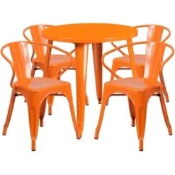 Flash Furniture Commercial Grade 30" Round Metal Indoor-Outdoor Table Set With 4 Arm Chairs -Garden Furniture Store GUEST 589f4bf9 27e2 4c21 bbee 7ad2556c0e50