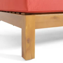 2pc Brava Outdoor Acacia Wood Right Arm Loveseat & Coffee Table With Cushion Teak/Red - Christopher Knight Home