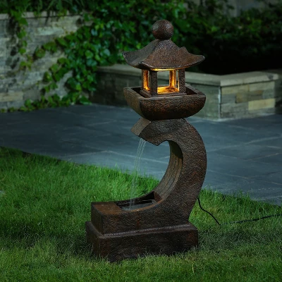 LuxenHome Resin Japanese Pagoda Fountain With LED Light 1 LuxenHome Resin Japanese Pagoda Fountain With LED Light
