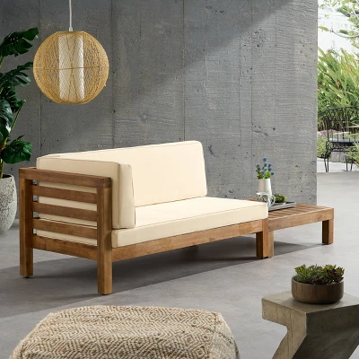 2pk Oana Outdoor Acacia Wood Left Arm Loveseat & Coffee Table With Cushion Teak/Beige - Christopher Knight Home 3 2pk Oana Outdoor Acacia Wood Left Arm Loveseat & Coffee Table With Cushion Teak/Beige - Christopher Knight Home - Image 3