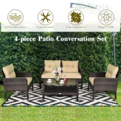 Costway 4PCS Patio Rattan Furniture Set Loveseat Sofa Coffee Table Sofa W/Cushion Garden 13 Costway 4PCS Patio Rattan Furniture Set Loveseat Sofa Coffee Table Sofa W/Cushion Garden -Garden Furniture Store GUEST 5ab2bbbc 31f8 443c 92ad 1a7865f3c1c9