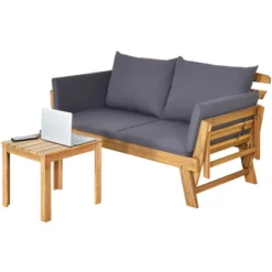 Tangkula Outdoor Folding Daybed Patio Acacia Wood Convertible Couch Sofa Bed TurquoiseRed WhiteDark Grey -Garden Furniture Store GUEST 5b91ab71 ea16 44a3 af02 ae19b70ed384